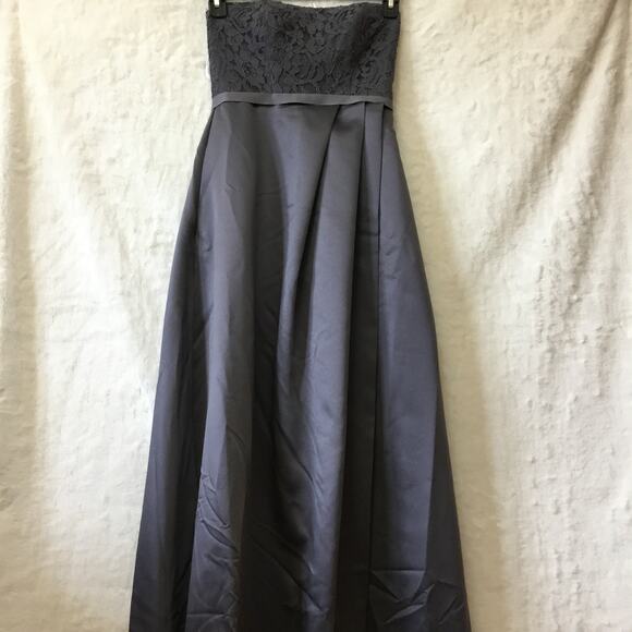 David's Bridal Black Strapless Lace Satin Gown - Picture 3 of 16